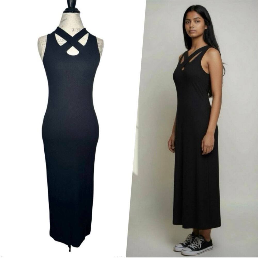 LNA Clothing | Women | Nuri Cross Front Soft Jersey Ribbed Midi Dress | Small